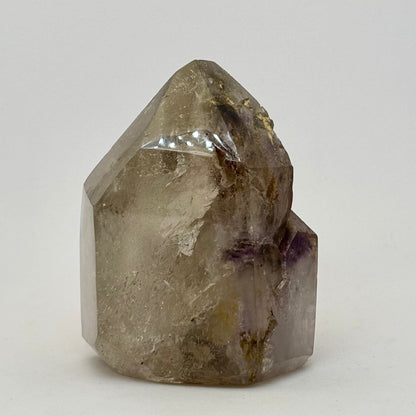 Besondere Bergkristallspitze mit. Amethyst Phantom poliert - 9 cm